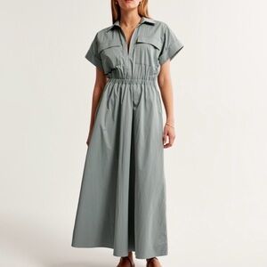 Abercrombie & Fitch Sage Green Utility Maxi Shirt Dress